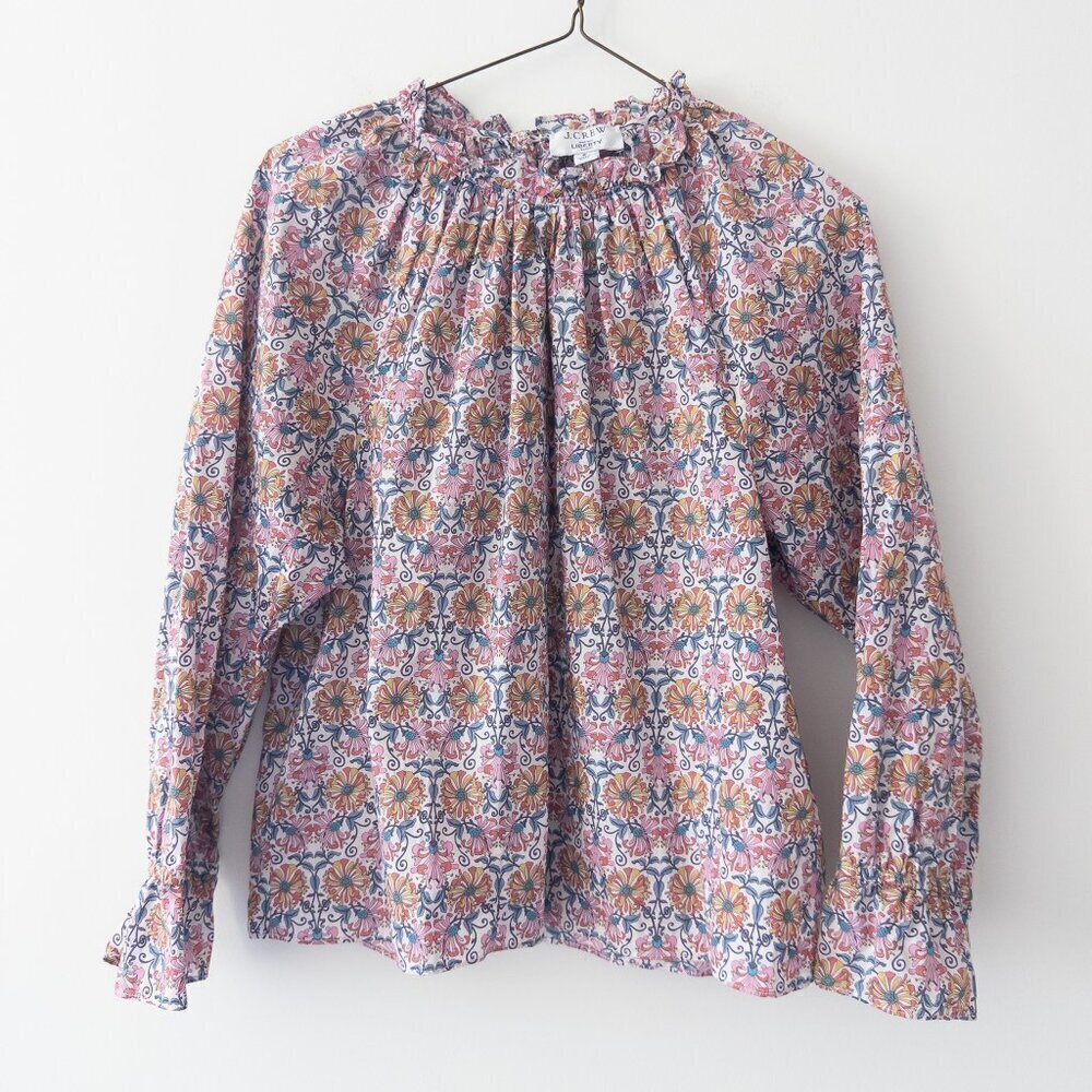 J. Crew x Liberty Honeysuckle Floral Ruffle Neckline Fluted Sleeve Top - Picture 3 of 10